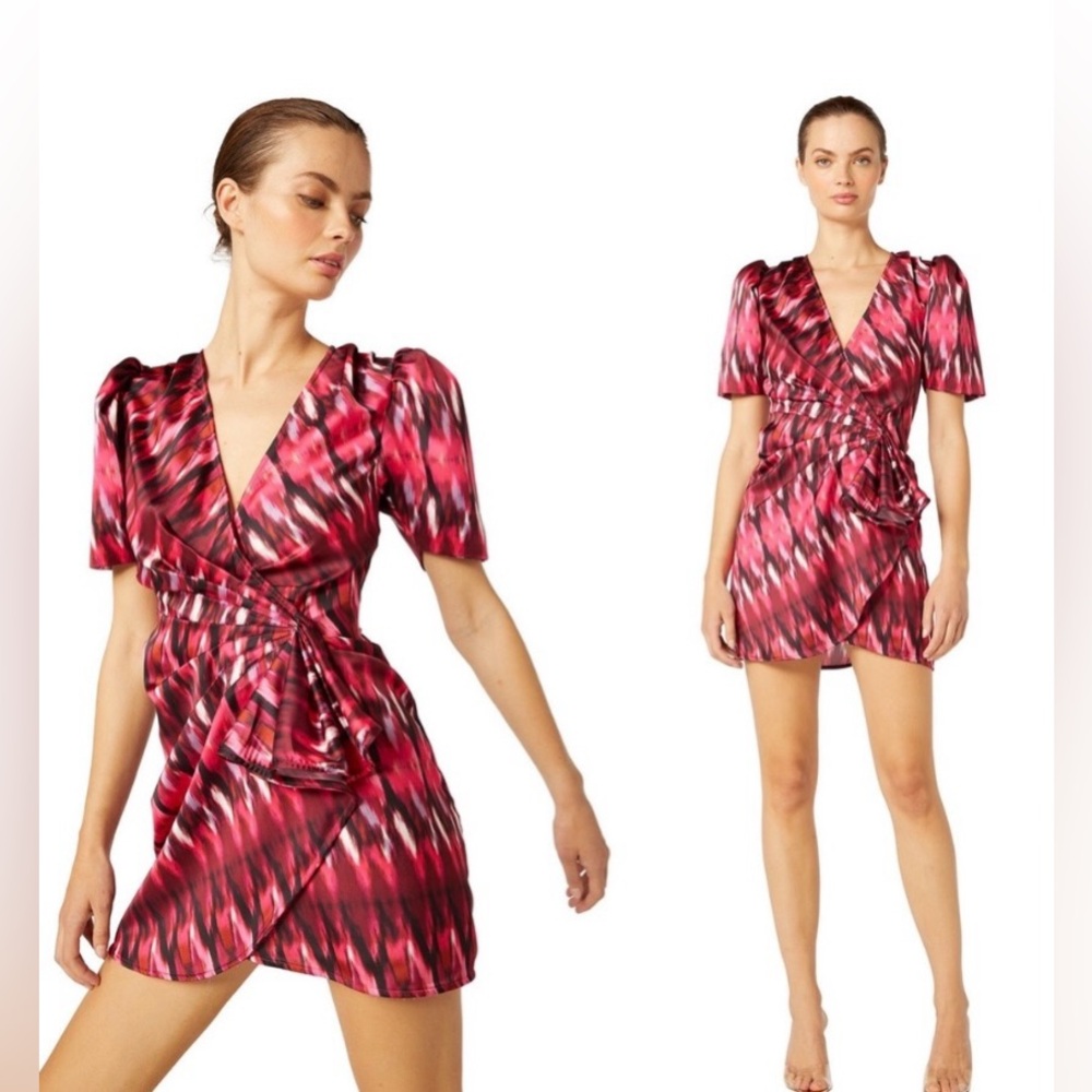 #80 MISA Los Angeles
Amina Draped Satin Mini
Wrap Dress